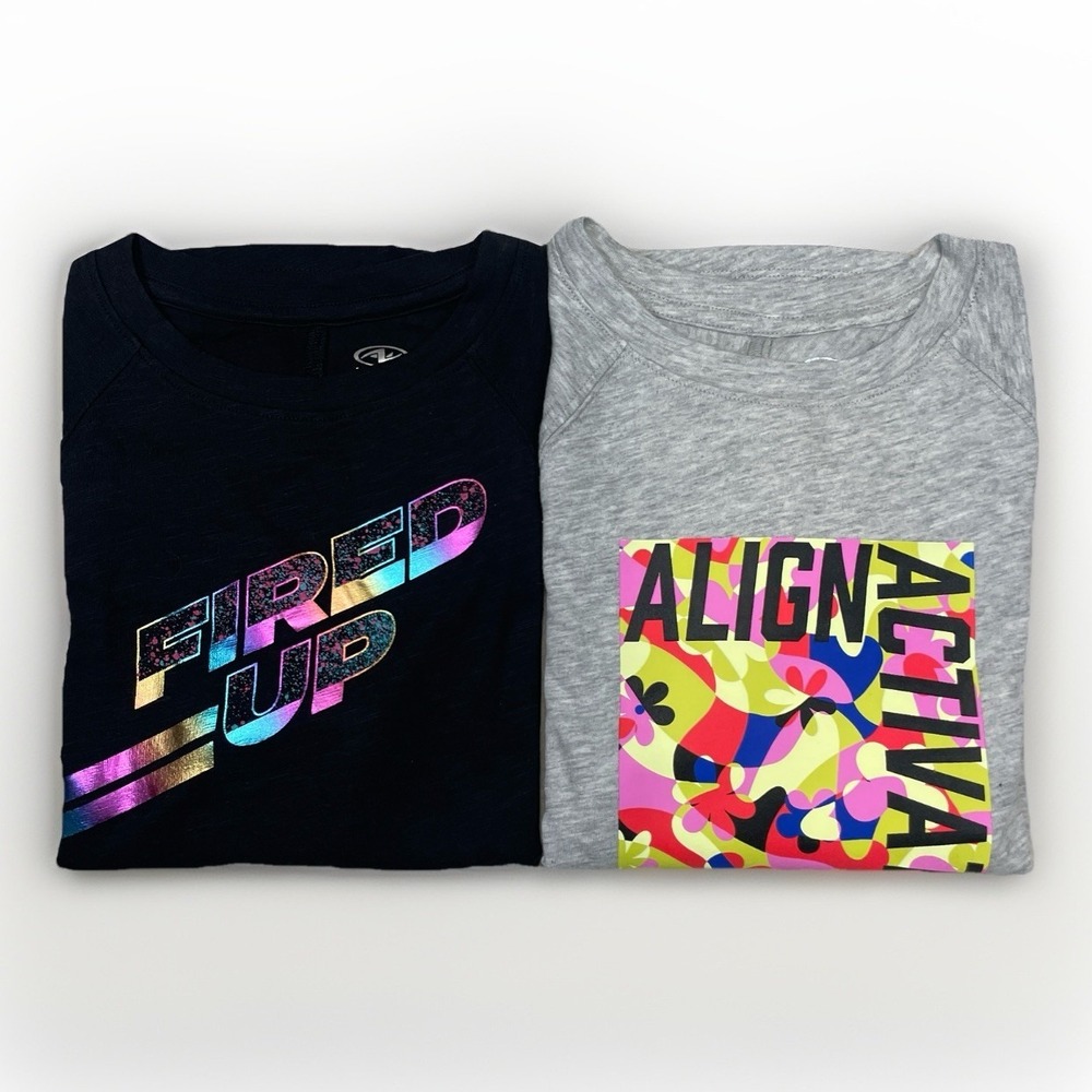 Athletic Works Girls Graphic Active 2 Tee Bundle Medium 7-8 Black Light Grey NWT